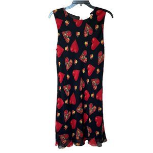 Bloomingdale’s 100% Silk Dress Large Sleeveless Midi Hearts Romantic